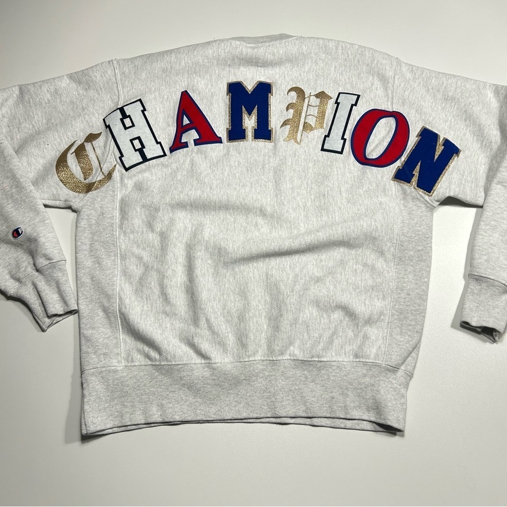 Champion Reverse Weave Letterman Spellout Crewneck Sweatshirt Size M